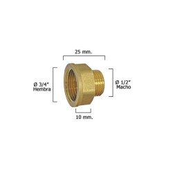 Alargadera Reducción de Latón Hembra - Macho 3/4 x 1/2