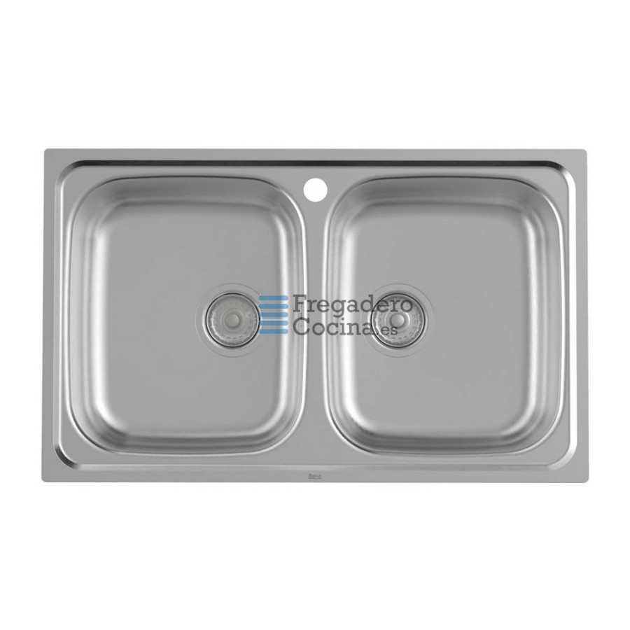 ROCA Fregadero de 2 Senos 80 x 49 cm Inoxidable J80