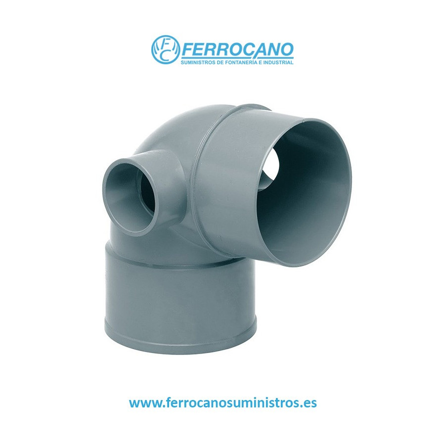 Codo PVC Sanitario 110 mm 87º con 2 Tomas de 50 mm