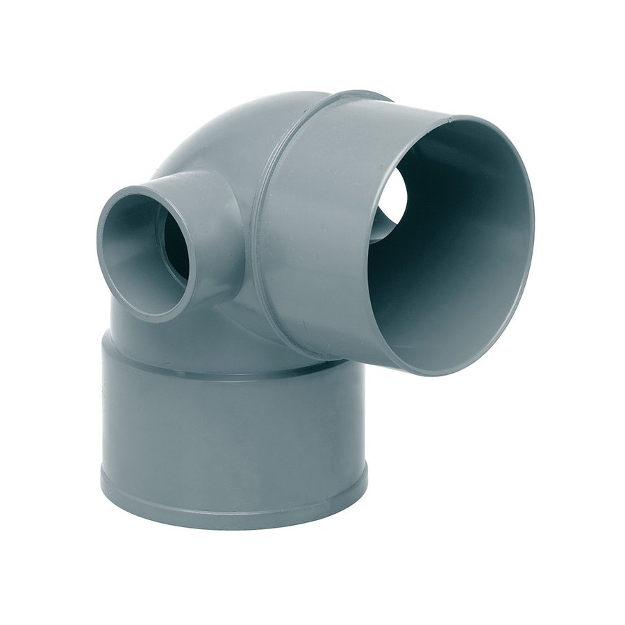 Codo PVC Sanitario 90 mm 87º con 2 Tomas de 50 mm