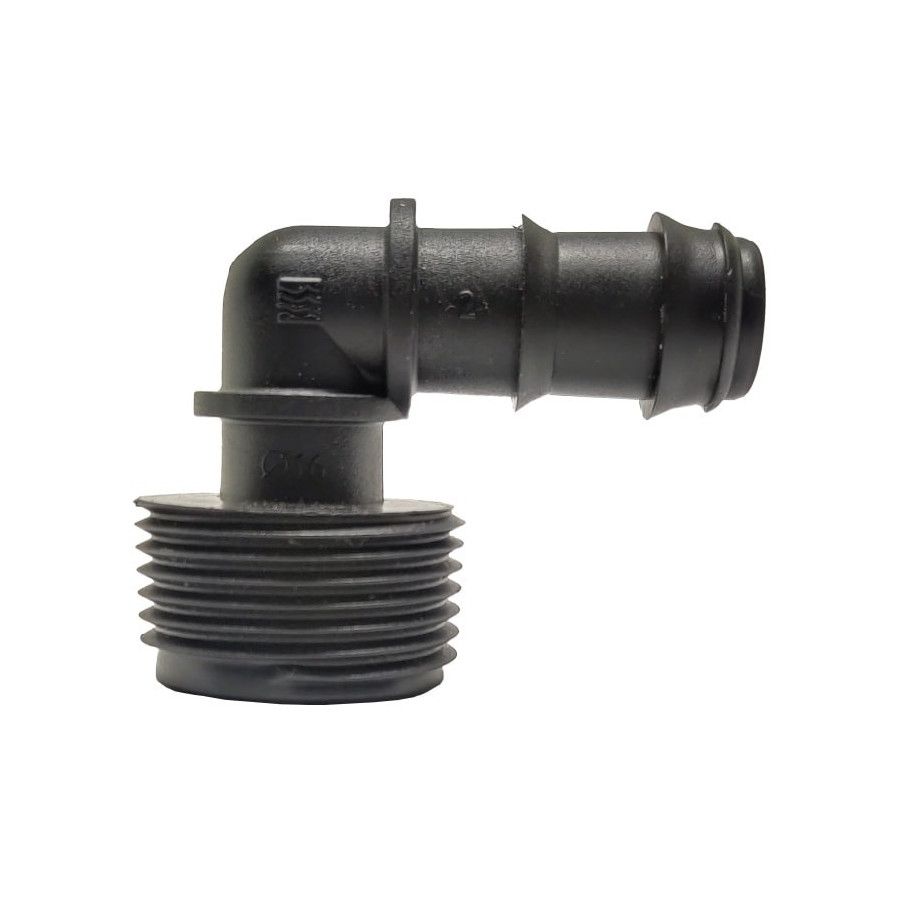 Codo Goteo 16 mm x 3/4 Rosca Macho Seguridad