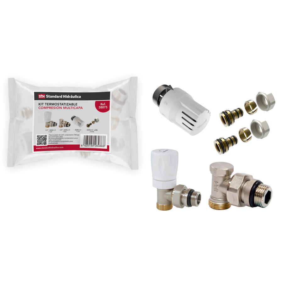 Kit Válvula Termostática para Radiador Multicapa 16 mm con Racor